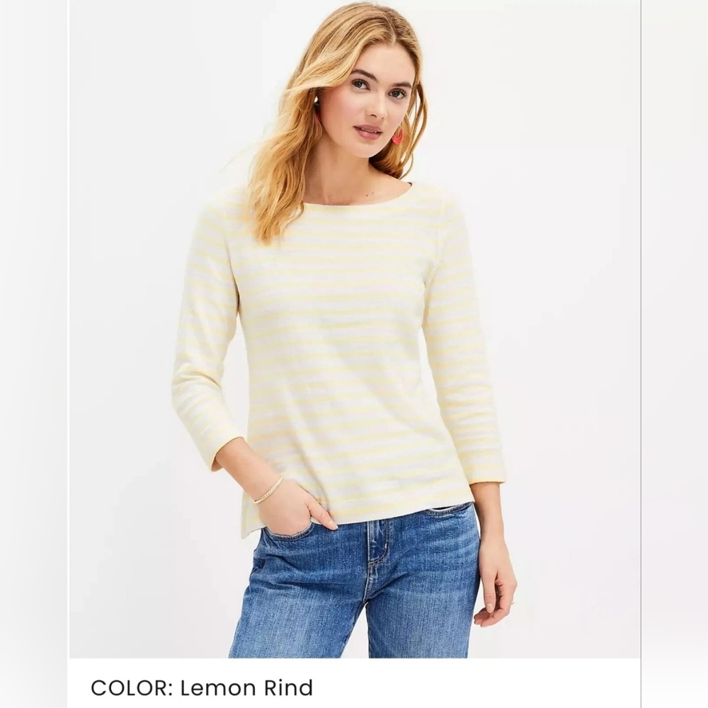 NEW Loft Striped Harbor Tee 3/4 Sleeve Lemon Yellow & White, XS & Small